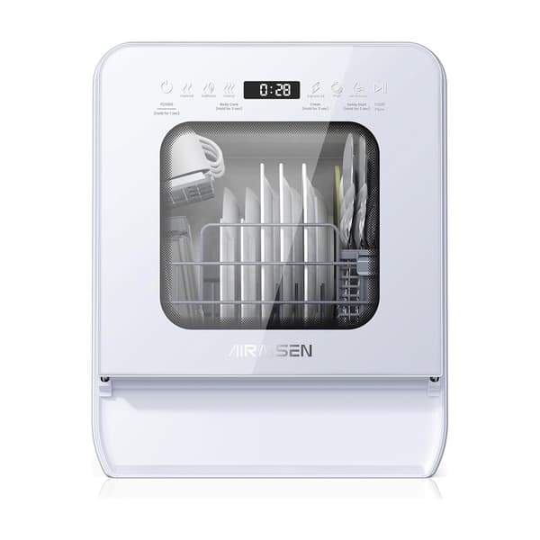 AIRMSEN Minidiskmaskin med vattentank, Bänkdiskmaskin, 9 diskprogram, 37 x 50 cm, 24-timmars timer, 360° dubbla sprutmunstycken, [Energiklass D]