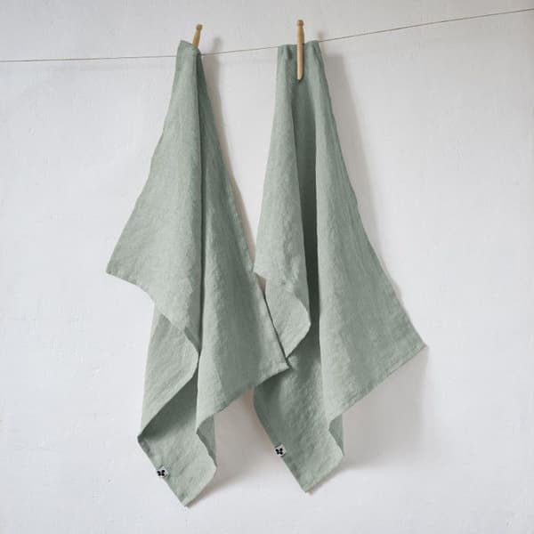 Set med 2 handdukar "Soline" 50 x 70 cm Tvättad lin - Soline Eucalyptus - Soline Eucalyptus -