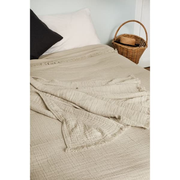 Fransad överkast "Brehat" Stonewashed bomull Guldull - 230x250 - Brehat Galet