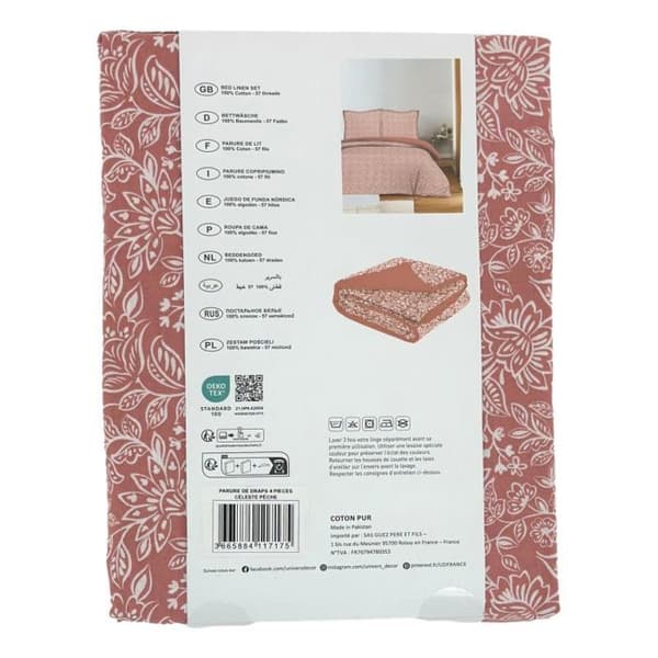 Sängkläder 4 delar för säng 140 x 190 cm Céleste persika - -