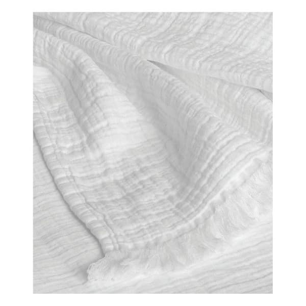 Fransad överkast "Brehat" Stonewashed bomull Guldpäls - 180x250 - Brehat Vit
