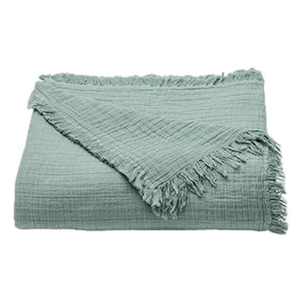 Fransad pläd "Brehat" Stonewashed bomull Toison d'or - 125x180 - Brehat Lichen