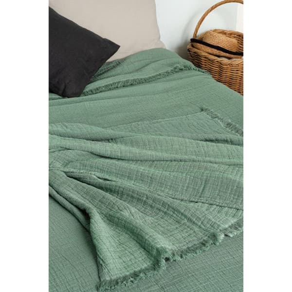 Fransad överkast "Brehat" Stonewashed bomull Guldull - Brehat Lichen - 180 x 250 cm - Brehat Lichen -