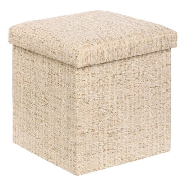 Fällbar förvaringspuff "Olma" i polyester med naturlig materialeffekt Atmosphera