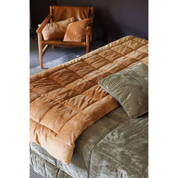 Pläd i quiltad sammet "Moki" 150 x 150 cm Vent du sud - Moki Camel - Moki Camel -