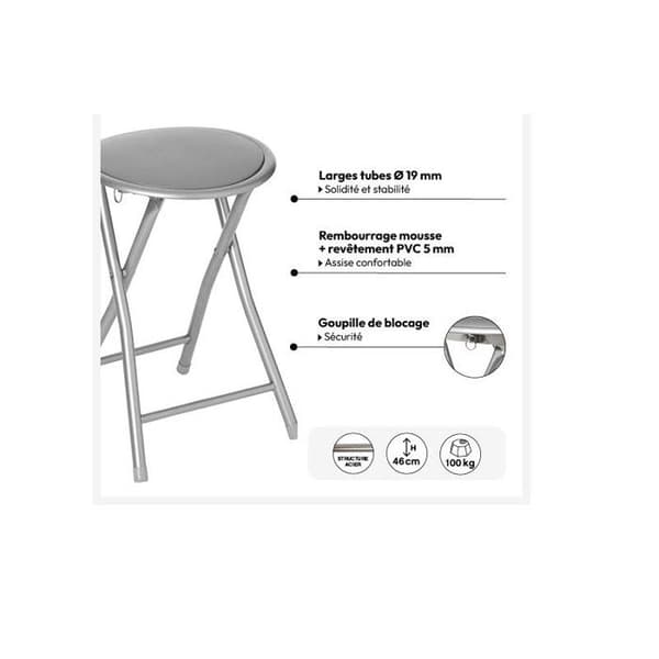 Fällbar PVC-pall "Elisa" Atmosphera - Grå - Styck - Grå -