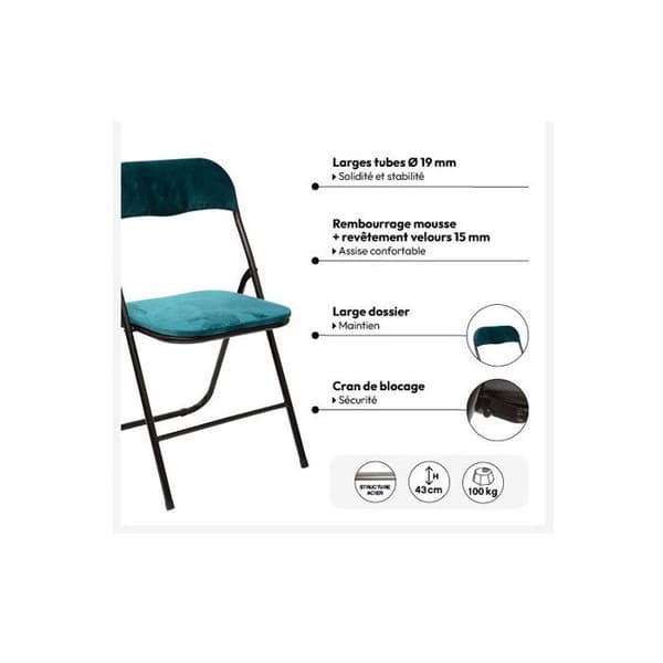Set med 2 vikbara stolar i sammet "Easy" Atmosphera - 52x44x79 - Blå