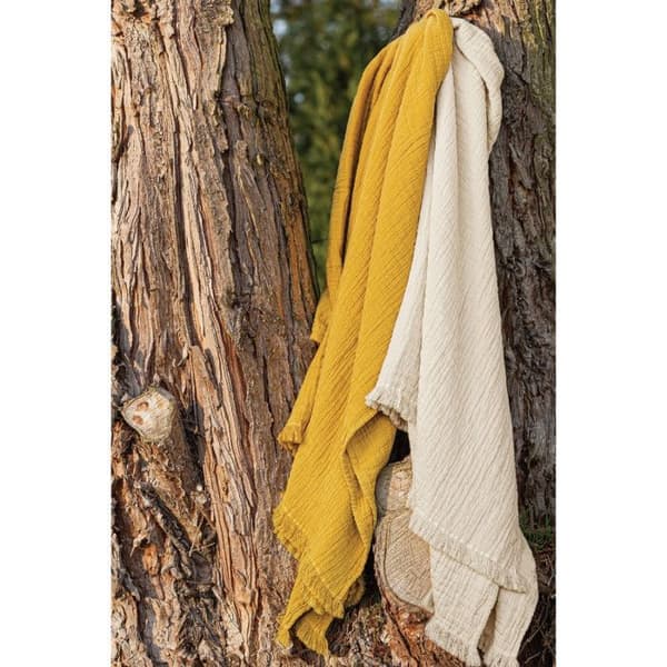 Fransad överkast "Brehat" Stonewashed bomull Guldull - 230x250 - Brehat Galet