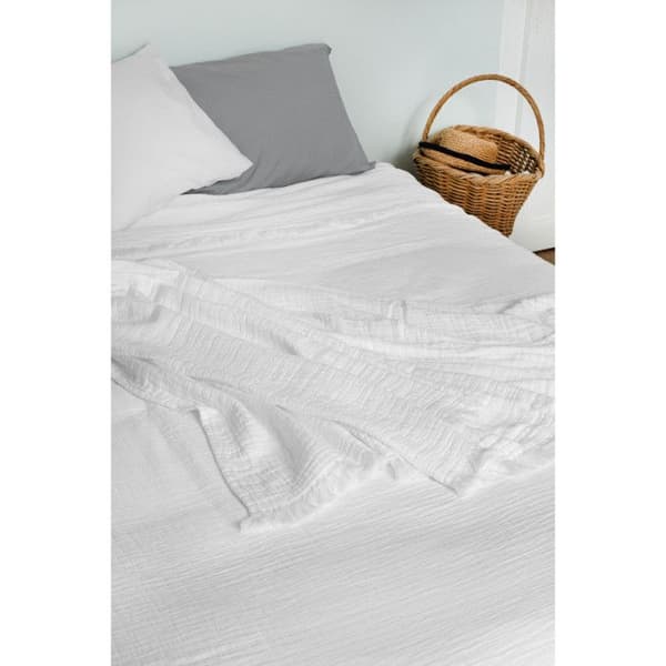 Fransad överkast "Brehat" Stonewashed bomull Guldpäls - 270x250 - Brehat Vit