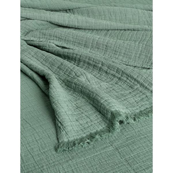 Fransad överkast "Brehat" Stonewashed bomull Guldull - Brehat Lichen - 180 x 250 cm - Brehat Lichen -