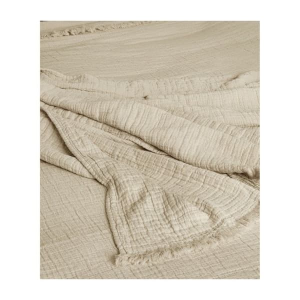 Fransad överkast "Brehat" Stonewashed bomull Guldull - 230x250 - Brehat Galet