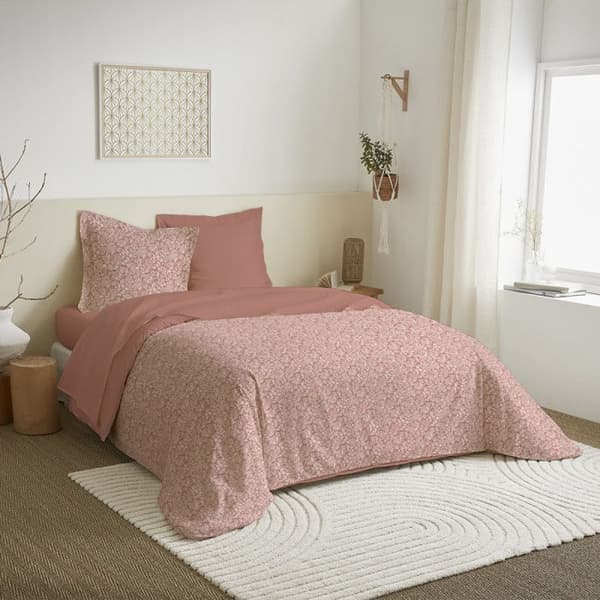 Sängkläder 4 delar för säng 140 x 190 cm Céleste persika - -