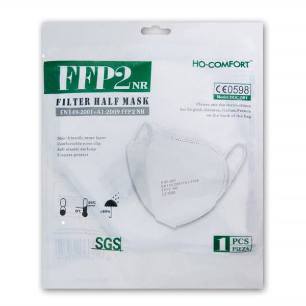 Pack med 25 FFP2NR-masker certifierade enligt standard EN149:2001+A1:2009