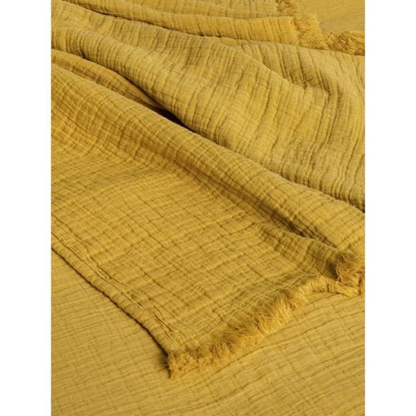 Fransad överkast "Brehat" Stonewashed bomull Guldull - 230x250 - Brehat Honung