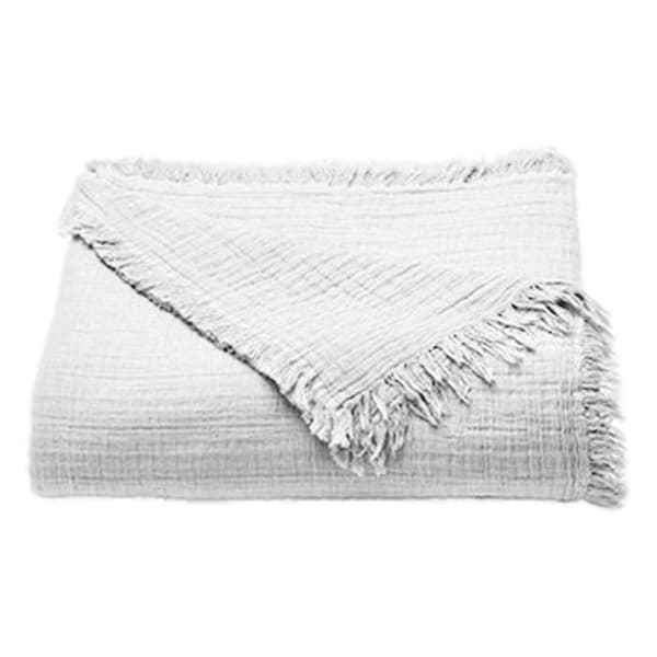 Fransad överkast "Brehat" Stonewashed bomull Guldpäls - 270x250 - Brehat Vit
