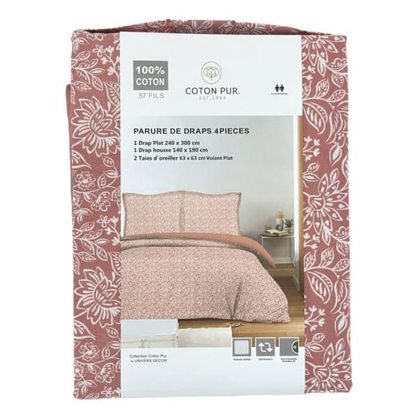 Sängkläder 4 delar för säng 140 x 190 cm Céleste persika - -