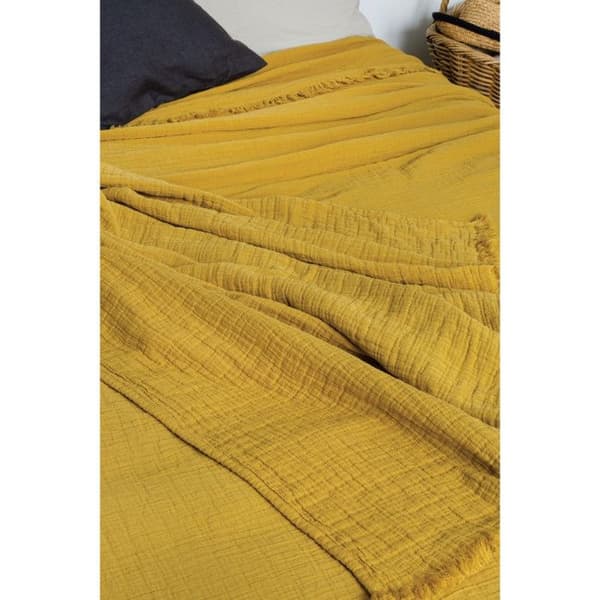 Fransad överkast "Brehat" Stonewashed bomull Guldull - 230x250 - Brehat Honung