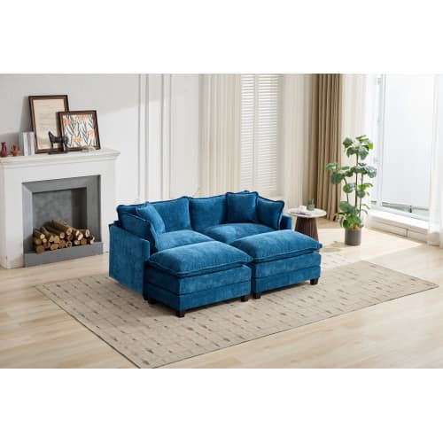 2-sits soffa i chenille med dubbla sittdynor för vardagsrum och sovrum blå modulsoffa fotpall ingår ej