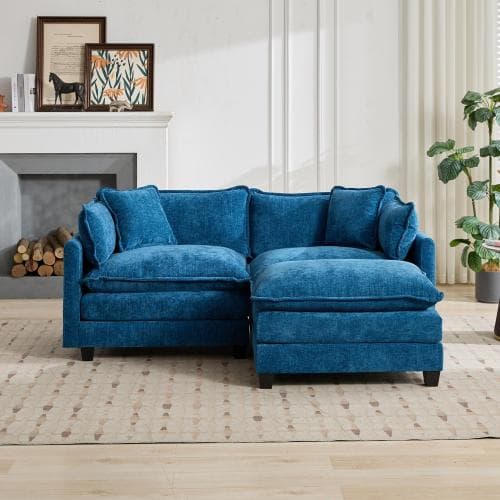 2-sits soffa i chenille med dubbla sittdynor för vardagsrum och sovrum blå modulsoffa fotpall ingår ej