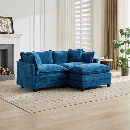 2-sits soffa i chenille med dubbla sittdynor för vardagsrum och sovrum blå modulsoffa fotpall ingår ej