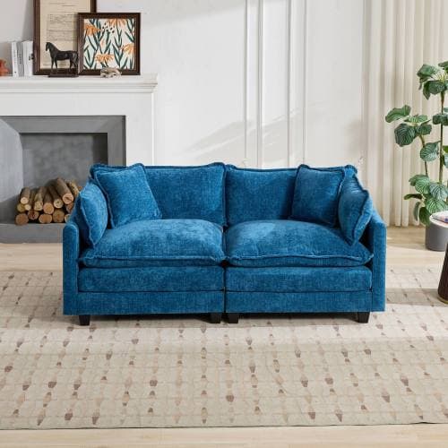 2-sits soffa i chenille med dubbla sittdynor för vardagsrum och sovrum blå modulsoffa fotpall ingår ej