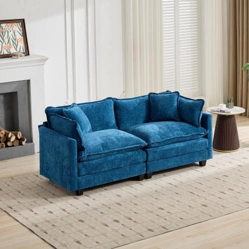 2-sits soffa i chenille med dubbla sittdynor för vardagsrum och sovrum blå modulsoffa fotpall ingår ej