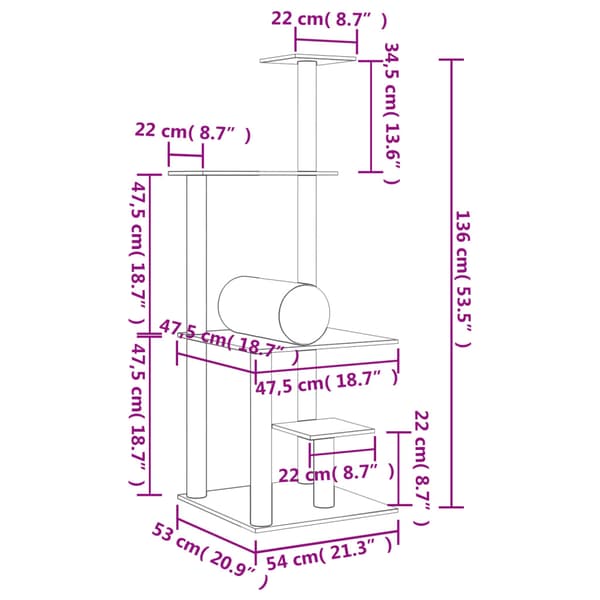 Klösträd med sisalpelare mörkgrå 136 cm