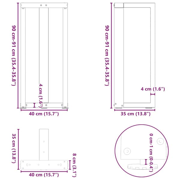 Barbordsben T-formade 2 st svarta 40x35x(90-91) cm stål