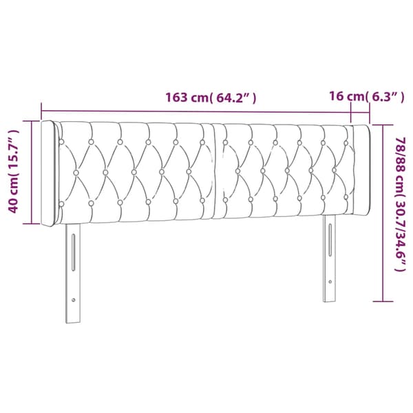 Sänggavel LED rosa 163x16x78/88 cm sammet