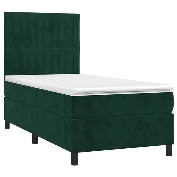 Ramsäng med madrass & LED mörkgrön 100x200 cm sammet