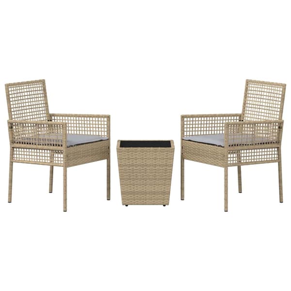 Trädgårds Bistro Set 3 pcs Beige konstrotting