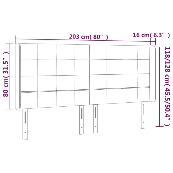 Sänggavel LED rosa 203x16x118/128 cm sammet