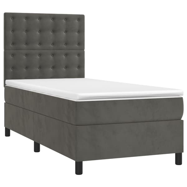 Ramsäng med madrass mörkgrå 100x200 cm sammet