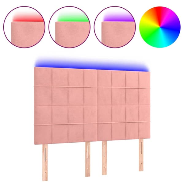 Sänggavel LED rosa 144x5x118/128 cm sammet