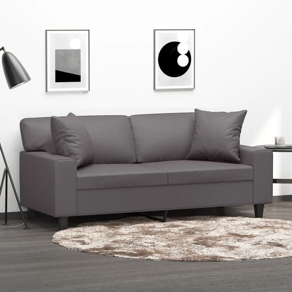 2-sits soffa med prydnadskuddar grå 140 cm konstläder