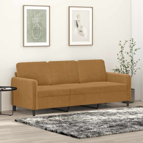 3-sitssoffa brun 180 cm sammet