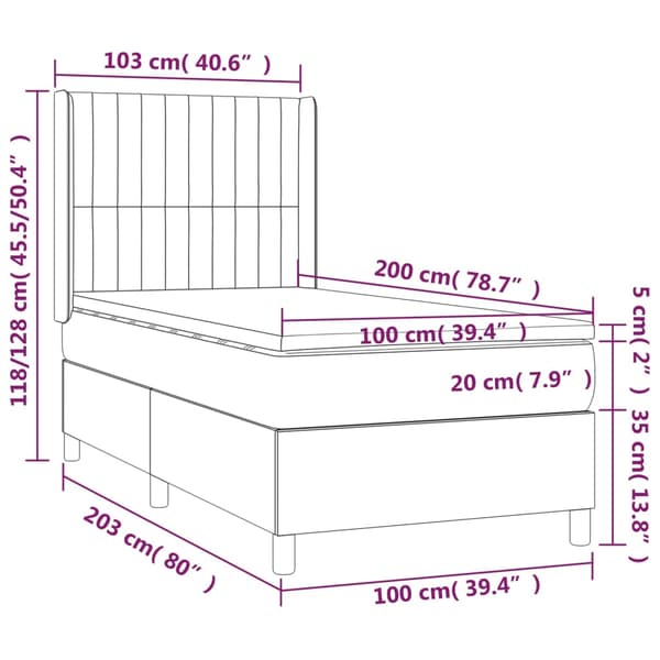 Ramsäng med madrass mörkgrå 100x200 cm tyg