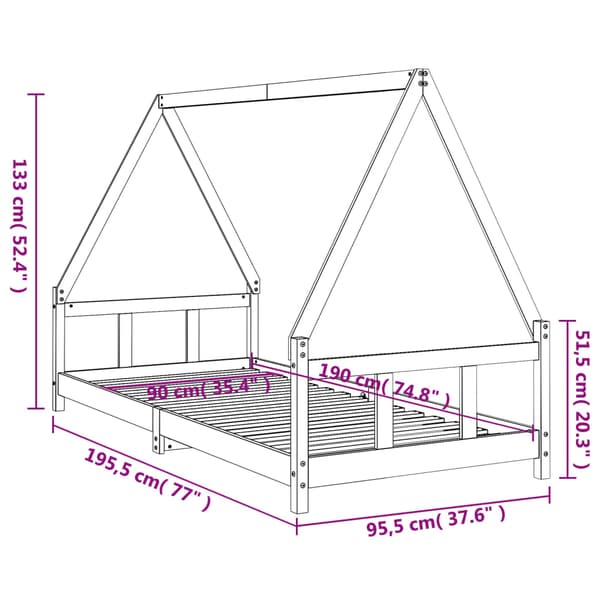 Sängram för barn 90x190 cm massiv furu