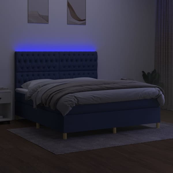 Ramsäng med madrass & LED blå 180x200 cm tyg