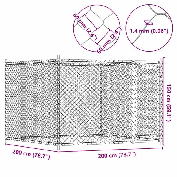 Hundgård med dörr grå 2x2x1,5 cm galvaniserat stål