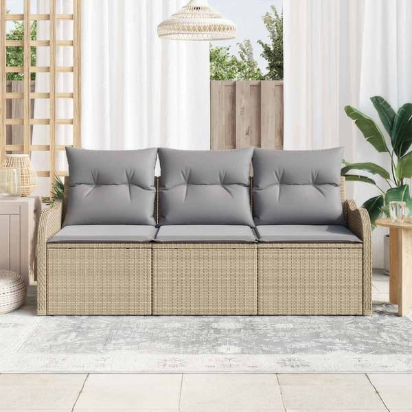 Trädgårdsoffset med kudde 3 pcs Beige konstrotting