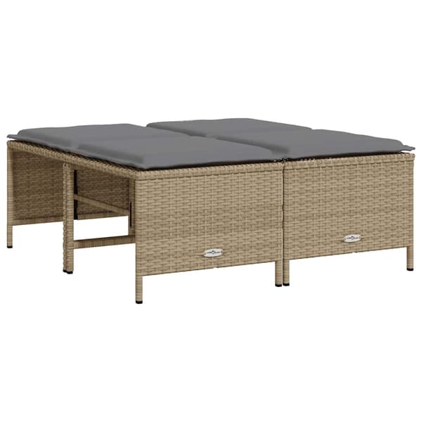 Trädgårdspallar med dynor 4 st beige konstrotting