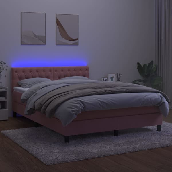 Ramsäng med madrass & LED rosa 140x190 cm sammet