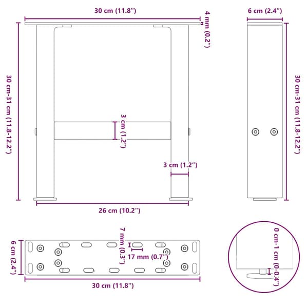 Soffbordsben antracit 2 st 30x(30-31) cm stål