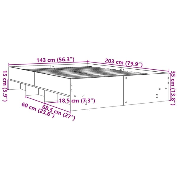 Sängram betonggrå 140x200 cm konstruerad trä