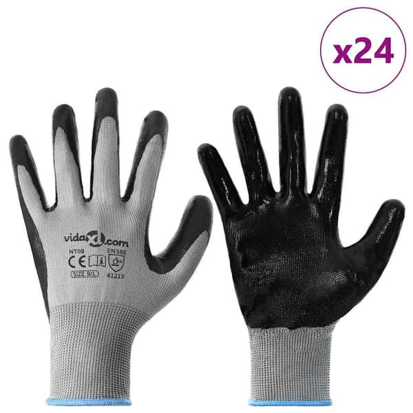 Arbetshandskar 24 pcs Grå och svart 9 / l Polyester