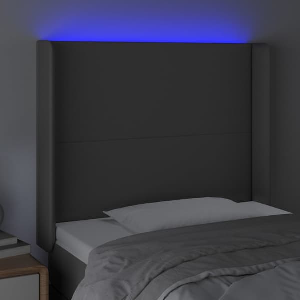 Sänggavel LED grå 103x16x118/128 cm konstläder