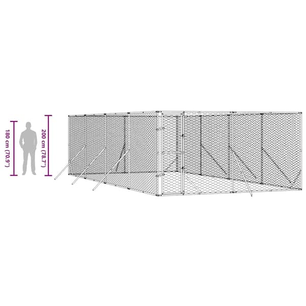 Hundgård för utomhusbruk silver 4x8x2 m galvaniserat stål