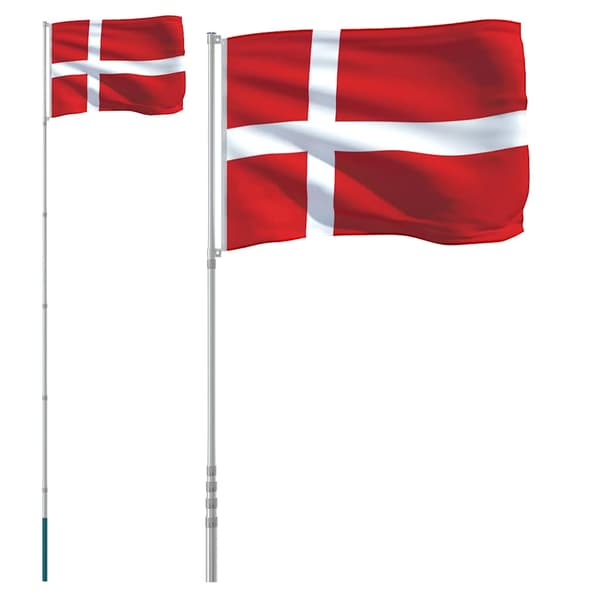 Danmarks flagga med flaggstång 5,5 m aluminium