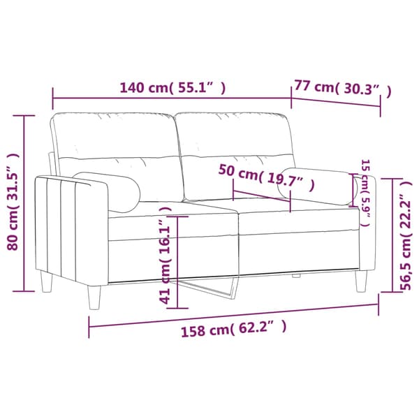 2-sits soffa med prydnadskuddar gräddvit 140 cm tyg